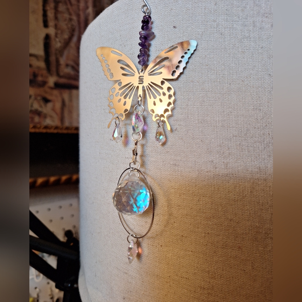 Butterfly Amythest Crystal Suncatcher